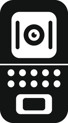 Poster - Black and white icon of an intercom device enabling communication through audio and video