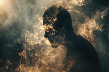 Aufkleber - A person with visible smoke or mist around their face, often used for atmospheric or mysterious scenes
