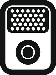 Poster - black and white icon of a simple audio player with a large button, representing music and sound