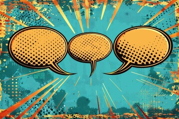 Poster - Two speech bubbles on a textured background, suitable for illustrating digital communication or conversation