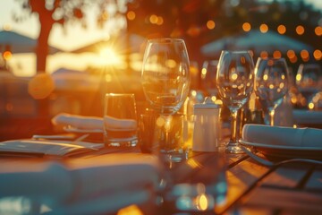 Aufkleber - Table setting with wine glasses, plates, and utensils for a formal dinner