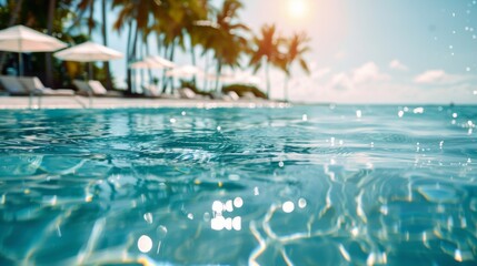 Wall Mural - Serene Sunset Over Calm Swimming Pool at Tropical Resort