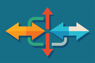 Sticker - Graphic illustrating the concept of business consolidation with arrows indicating various directions and choices, symbolizing strategy and decision-making