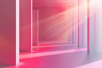 Poster - A long hallway with a bright light shining from the end, perfect for interior design or architectural concepts