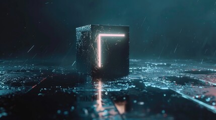 Poster - A small black cube with a bright cross emanating light, simple and mysterious