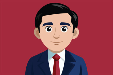 Poster - A customizable cartoon illustration features a businessman wearing a suit and tie, set against a vibrant red background, ideal for various creative projects