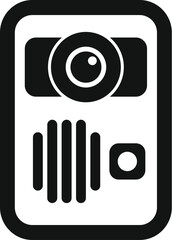 Poster - simple icon of an intercom system with a camera, speaker, and button, designed in black and white