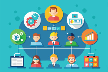 Poster - a creative diagram illustrating a business strategy focused on teamwork, task management, and organi