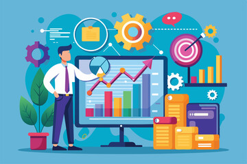 Aufkleber - A professional conducts data analysis on business performance, interpreting graphs and metrics displayed on a computer screen