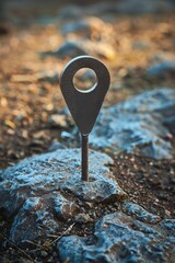 Poster - A small black pin perched on the edge of a rock, providing a sense of adventure and exploration