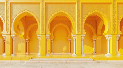 Fototapete - Yellow building with architectural design featuring arches and pillars