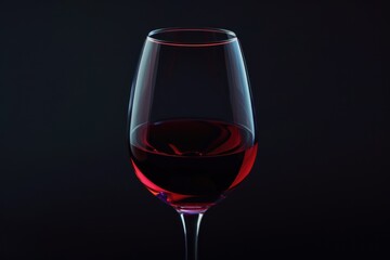 Poster - A glass of red wine sits on a dark, matte surface