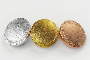 Poster - Three gold, silver, and bronze coins arranged on a white background