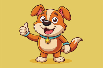 Poster - A cartoon dog with a friendly expression shows a thumbs up, radiating joy and enthusiasm in a bright yellow backdrop