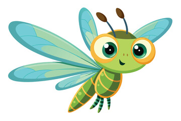 Sticker - A charming dragonfly with vibrant colors and expressive eyes glides playfully against a bright white backdrop, showcasing its delicate features