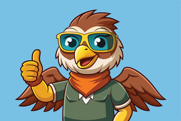 Sticker - A cheerful cartoon eagle sports sunglasses and gives a thumbs up, exuding a positive vibe against a vibrant blue backdrop