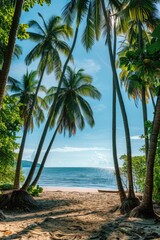 Poster - A serene coastal scene featuring palm trees and the vast ocean