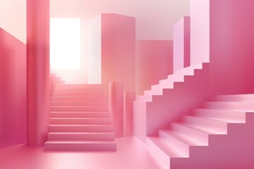 Poster - A staircase leads to a bright pink room, ideal for a pop of color in your interior design