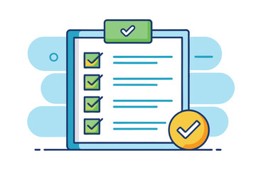 Poster - A vibrant checklist with green checkmarks and a yellow tick symbol, illustrating task completion and organization in a modern design