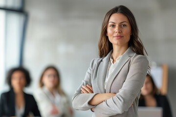 Wall Mural - A woman stands among a group of people, possibly at an event or meeting