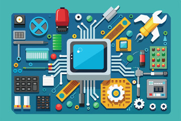 Aufkleber - A skilled technician performs chipset repair using various precision tools and components, demonstrating expertise in electronic device maintenance