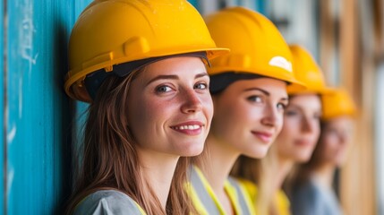 Beautiful young girl in work helmet concept for labor day in usa