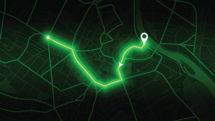 Wall Mural - neon GPS road map of Aventure with the arrow that moving to the point of destination