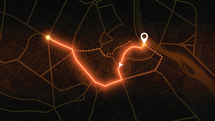 Wall Mural - neon GPS road map of Aventure with the arrow that moving to the point of destination