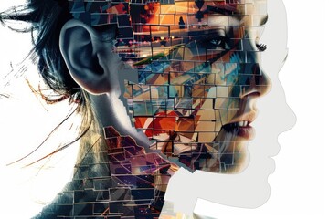 Poster - A woman's face with multiple images, great for representing creative ideas or technology concepts
