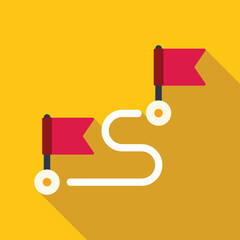 Poster - winding road leading to success marked by red flags, concept of business journey and achieving goals