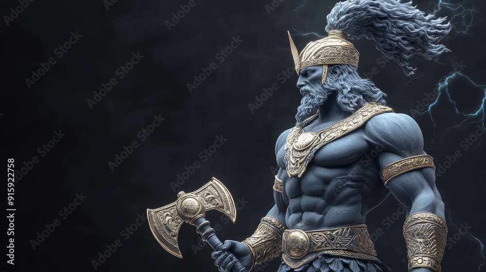 Mighty Yoruba god of thunder and lightning, Shango, wielding a double ...