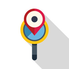Poster - Magnifying glass pointing location on a map with a red pin icon, symbolizing searching for a place