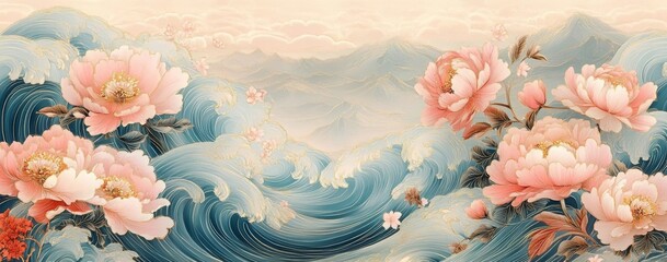 Luxury oriental style background Chinese and Japanese oriental line art with golden texture