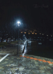 Wall Mural - rainy night street scene in Kastoria Greece