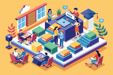 Poster - students collaborate in a vibrant learning environment, utilizing technology and discussing ideas in