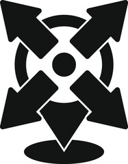 Poster - black and white icon of four arrows pointing to the center, symbolizing a central meeting point or c