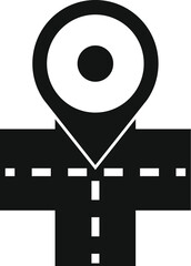Poster - simple black and white icon of a gps pin indicating a location on a road