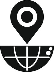 Poster - black and white icon of a map pin pointing a location on a simplified globe