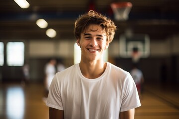 Wall Mural - Portrait of a smiling teenage male Caucasian basketball player