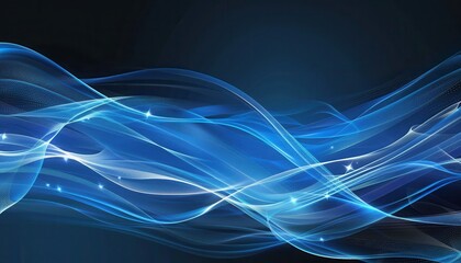 Wall Mural - Flowing blue waves of light creating an abstract pattern in a dark background