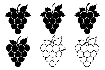 Wall Mural - set of grapes with leaves vector illustration, silhouette, logo icon and line art Bundle files