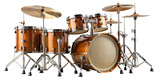 Full drum set with wooden finish and cymbals isolated on transparent background