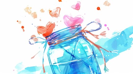 Sticker - an open mason jar with pink and red hearts inside