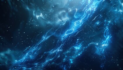 Wall Mural - Dynamic blue light waves flowing through a dark cosmic space