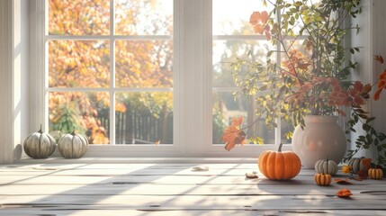 Wall Mural - Table with free space for autumn decor and window