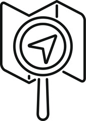Poster - line art icon of a magnifying glass showing the location on a map, perfect for representing gps navi