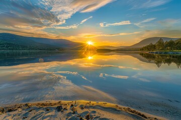 Sticker - Peaceful Sunset Over a Mountain Lake