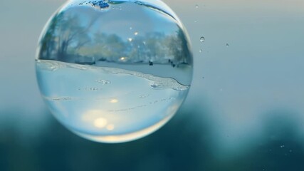 Aufkleber - A slowmotion clip of a single bubble gliding through the air its surface reflecting the surrounding scenery like a miniature mirror.
