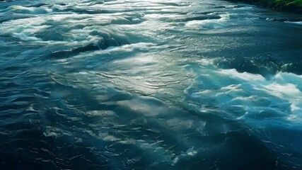 Poster - The camera pans across the undulating surface of a river showcasing the beautiful constantly changing patterns created by the wind.