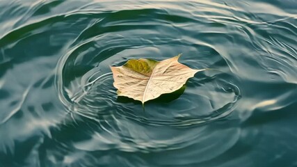 Aufkleber - The camera follows a single leaf as it drifts along the waters surface tracing the intricate patterns of the waters movement caused by the wind.